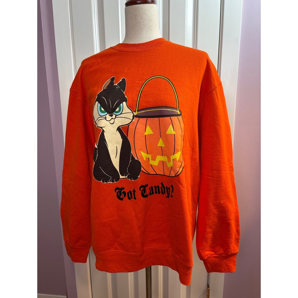 Looney Tunes Sylvester Cat Halloween Sweatshirt Orange Got Candy XL Freeze 2004